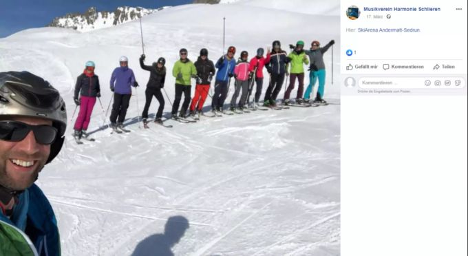 Auch Spass muss sein: Der Musikverein macht gemeinsame Ausflüge wie hier nach Andermatt-Sedrun Musikverein Piste