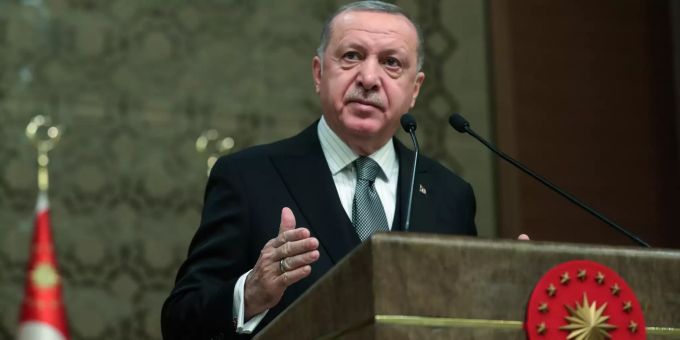 Recep Tayyip Erdogan, Präsident der Türkei, hält während einer Veranstaltung eine Rede. Türkisches Parlament Istanbul