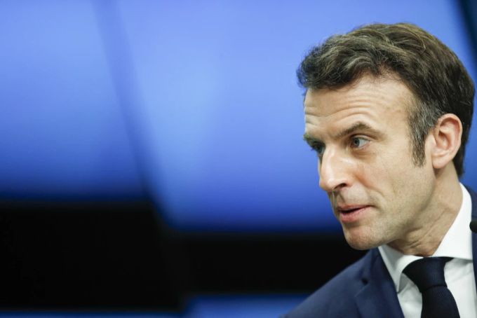 Emmanuel Macron an einer Konferenz, 18. Februar 2022. Macron