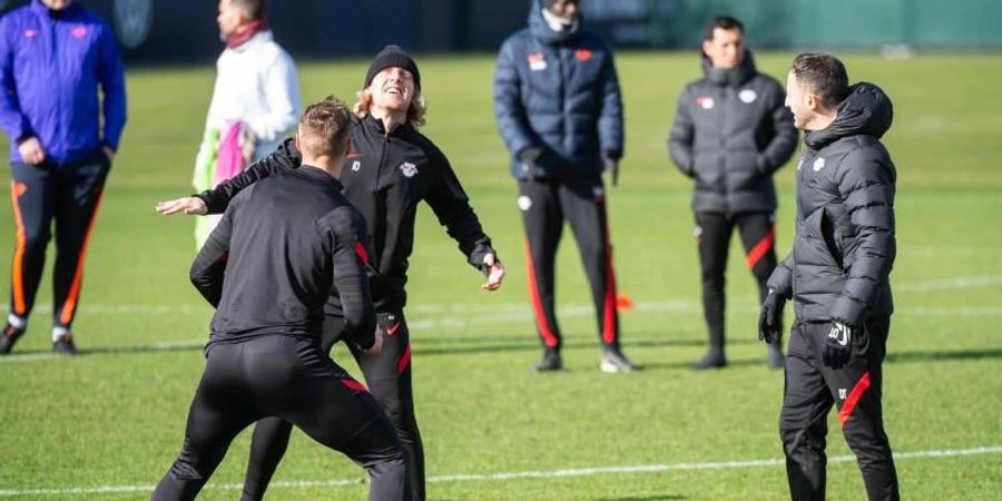 Abschlusstraining von RB Leipzig vor dem Spiel gegen San Sebastian. Foto: Christian Modla/dpa