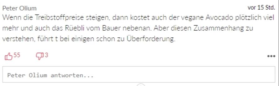 «Peter Ollium» ist überzeugt, dass wegen steigender Treibstoffpreise auch andere Konsumgüter demnächst viel mehr kosten werden.