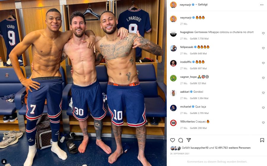 Die drei Superstars Mbappé, Messi und Neymar.