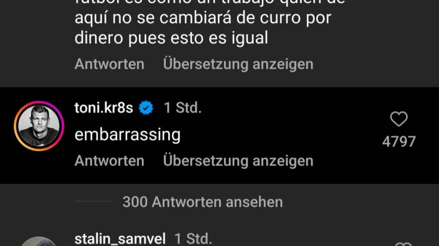 Kroos kommentiert auf Instagram