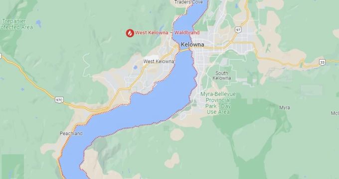 Die Region um den Okanaga Lake ist derzeit von einem Waldbrand betroffen. Kanada Waldbrand