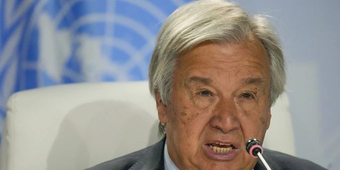 Antonio Guterres, Generalsekretär der Vereinten Nationen, spricht auf einer Pressekonferenz im Rahmen des Brics-Gipfels in Johannesburg. Foto: Themba Hadebe/AP/dpa Antonio Guterres, Generalsekretär der Vereinten Nationen, spricht auf einer Pressekonferenz im Rahmen des Brics-Gipfels in Johannesburg. Foto: Themba Hadebe/AP/dpa