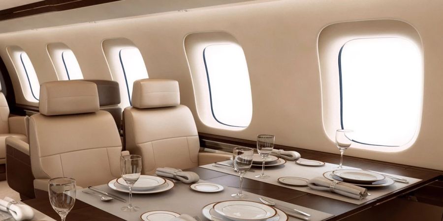 Das Innere der Kabine in der Bombardier Global 7500.