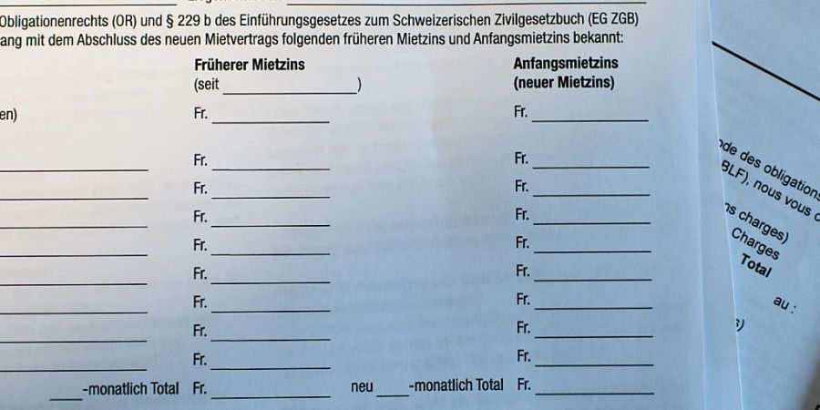 Der Nationalrat ist bei einem Mieterwechsel gegen die schweizweite Einführung eines Formulars zur Mitteilung des Mietzinses des Vormieters. (Themenbild)