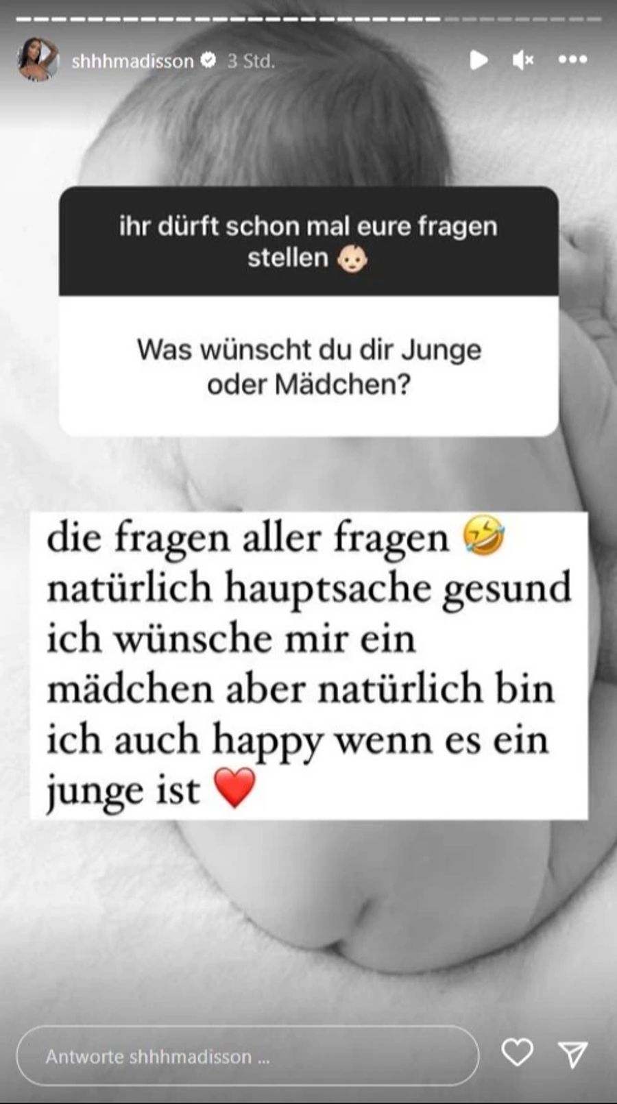 Mia Madisson beantwortet auf Instagram Fragen zu ihrer Schwangerschaft.