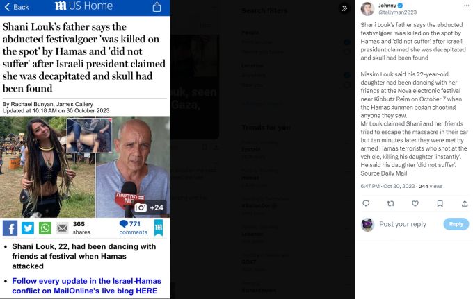 Nissim Louk spricht gegenüber den Medien über seine von der Hamas im Israel-Krieg getötete Tochter Shani. Israel-Krieg