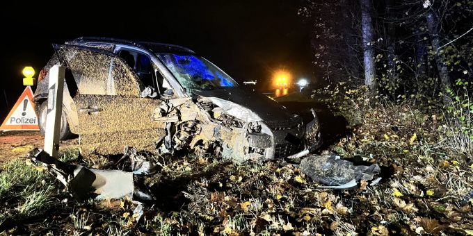 Autofahrer kollidiert in Merishausen mit Baum. Unfall in Merishausen