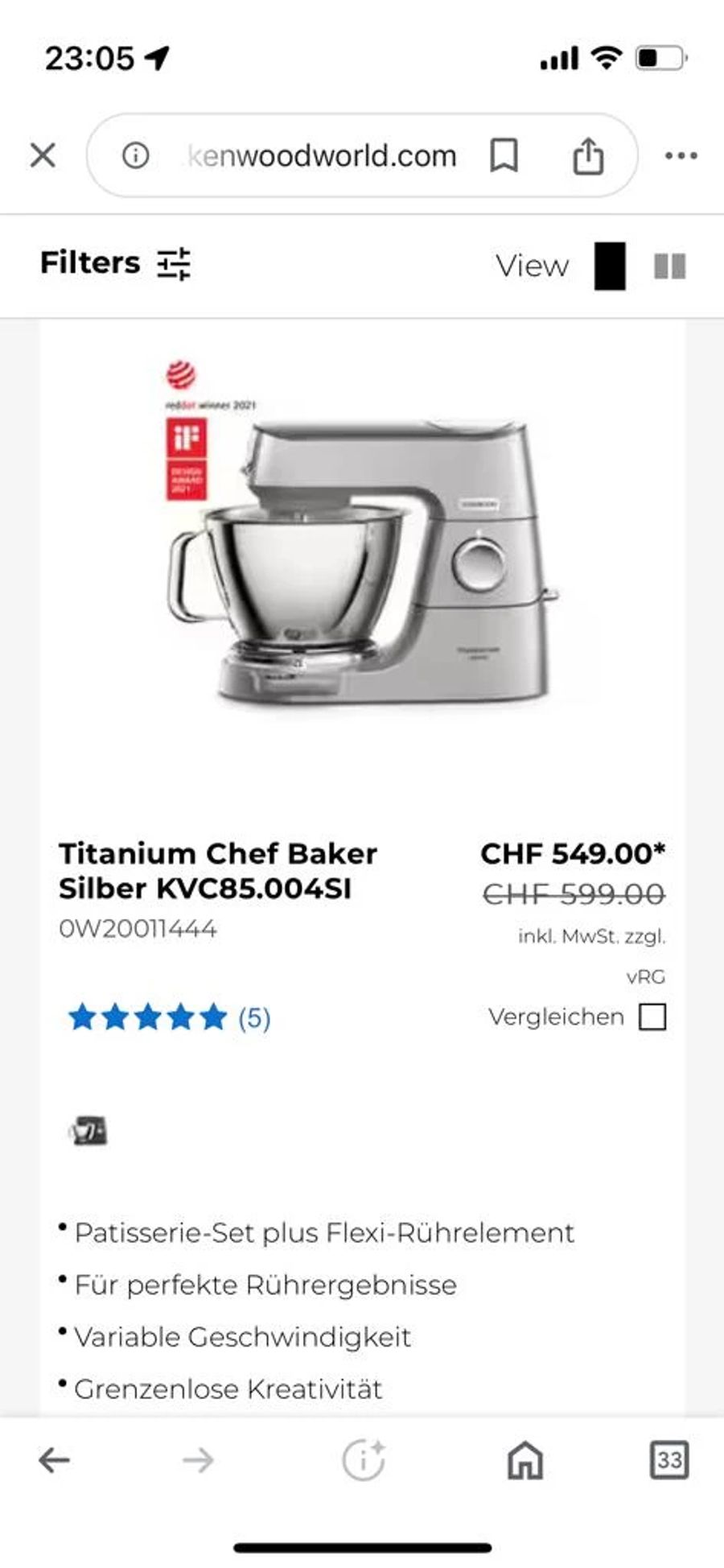 Bei Kenwood ist der Originalpreis mit 599 Franken angegeben.