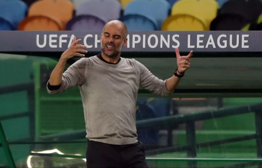 Pep Guardiola beim Champions-League-Spiel von Manchester City gegen Lyon.