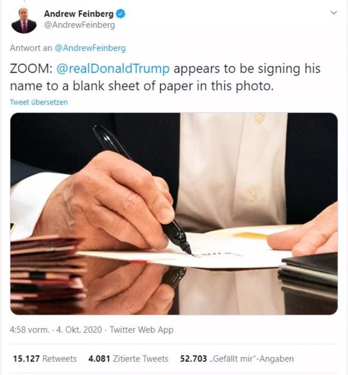 Der Reporter des Weissen Hauses, Andrew Feinberg, untersuchte die Fotos vergrössert. White House Trump