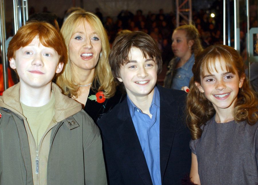 Ruper Grint (Ron Weasley), Joanne K. Rowling (Autorin), Daniel Radcliffe (Harry Potter) und Emma Watson (Hermine Granger) hatten früher ein enges Verhältnis (Archiv).