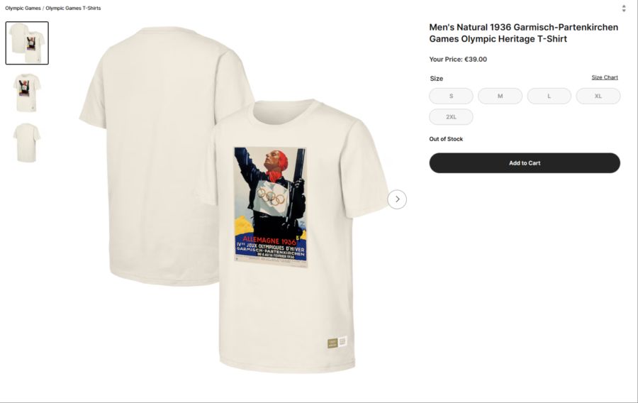 Auch die Winterspiele 1936 kann man als T-Shirt tragen.