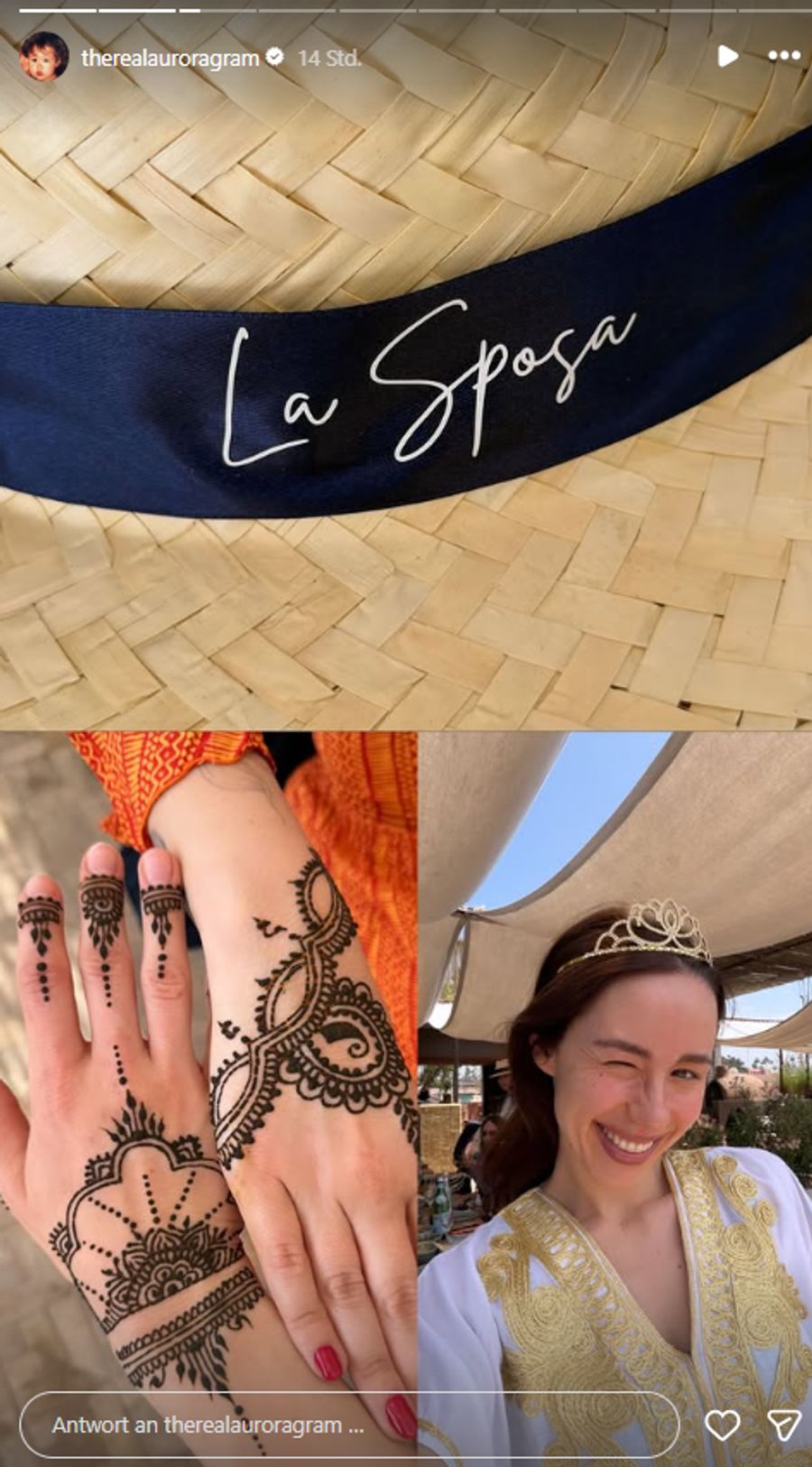Aurora Ramazzotti bekommt ein Henna-Tattoo und ein Krönchen.