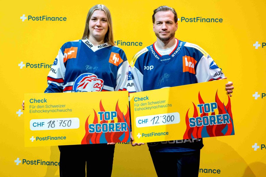 Kristi Shashkina und Sven Andrighetto, erspielen 31‘050 Franken für den Nachwuchs, beide ZSC Lions.