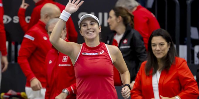 Belinda Bencic jubelt nach ihrem Auftaktsieg beim Billie Jean King Cup. Belinda Bencic