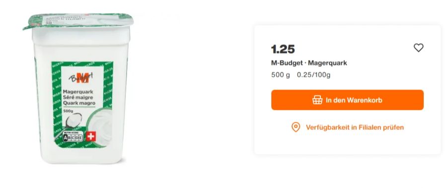 Für den klassischen Magerquark bei der Migros zahlt man 1,25 Franken (500-Gramm-Becher). Dieser enthält fast gleich viel Protein.