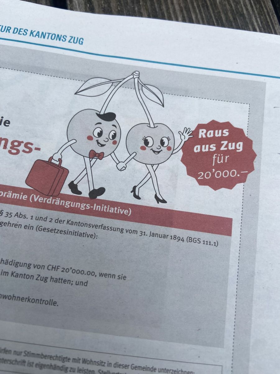 20'000 Franken sollen Menschen erhalten, die aus dem Kanton Zug wegziehen.