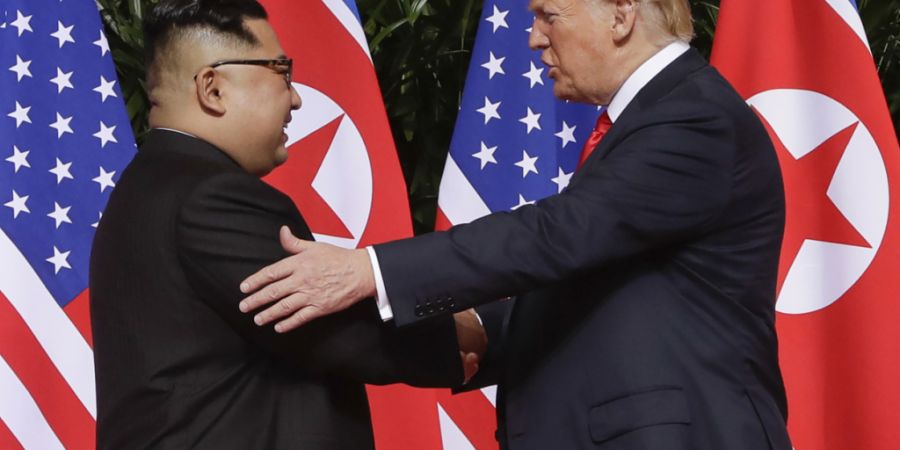 ARCHIV - US-Präsident Donald Trump (r) schüttelt dem nordkoreanischen Machthaber Kim Jong Un die Hand. Foto: Evan Vucci/AP/dpa