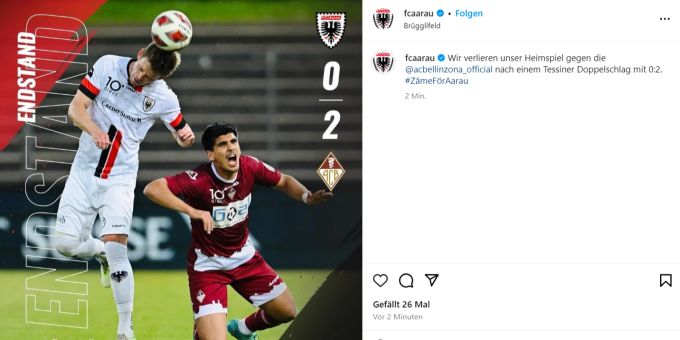 Der FC Aarau muss sich der AC Bellinzona geschlagen geben. FC Aarau
