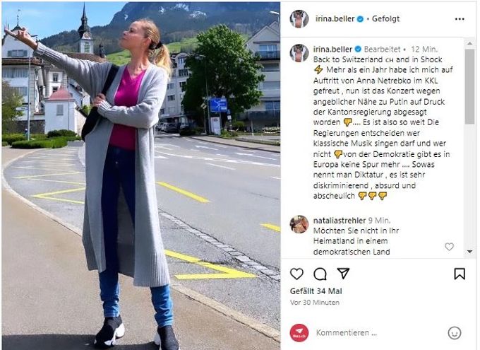 Irina Beller teilt ihre Gedanken zur Konzert-Absage von Anna Netrebko in Luzern. irina beller