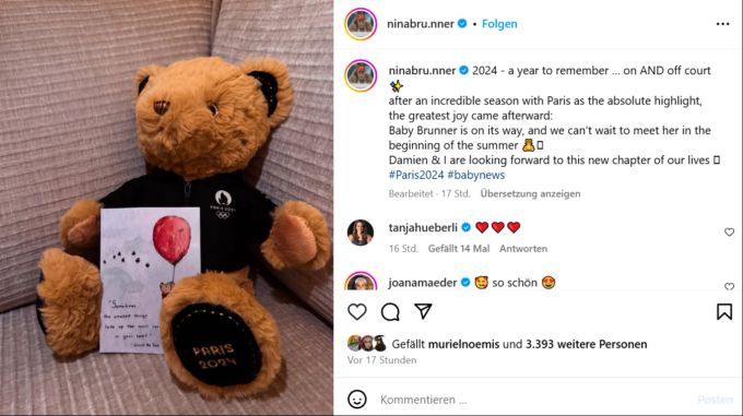 Mit diesem Post meldet sich Nina Brunner auf Instagram und verkündet die Baby-News. Baby