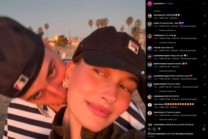 Gleich nachdem Justin Bieber Ehefrau Hailey gelöscht hatte, folgte ein verliebtes Paarfoto. justin bieber haily