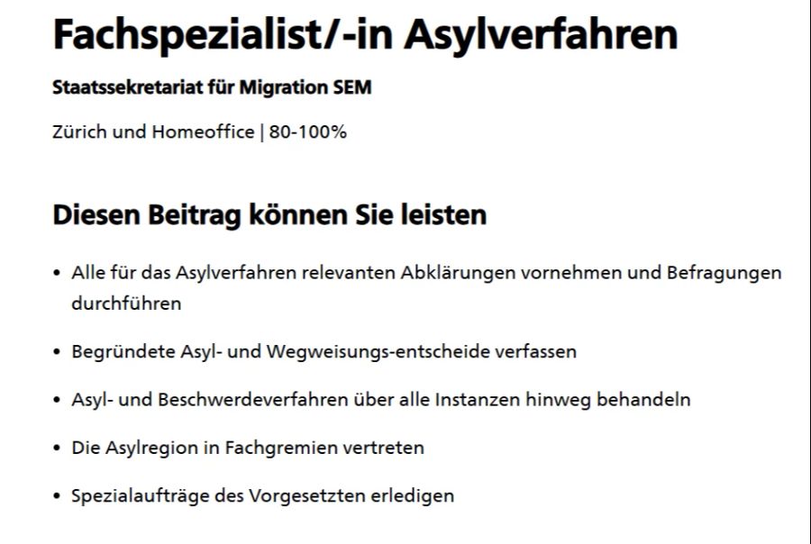 Beim Staatssekretariat für Migration können Mitarbeitende, die für die Bearbeitung von Asylverfahren zuständig sind, im Homeoffice arbeiten.