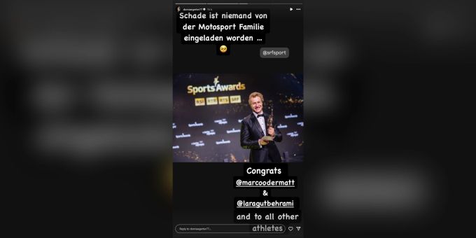 Dominique Aegerter postet auf Instagram eine Spitze gegen die Sports Awards. Dominique Aegerter Sports Awards
