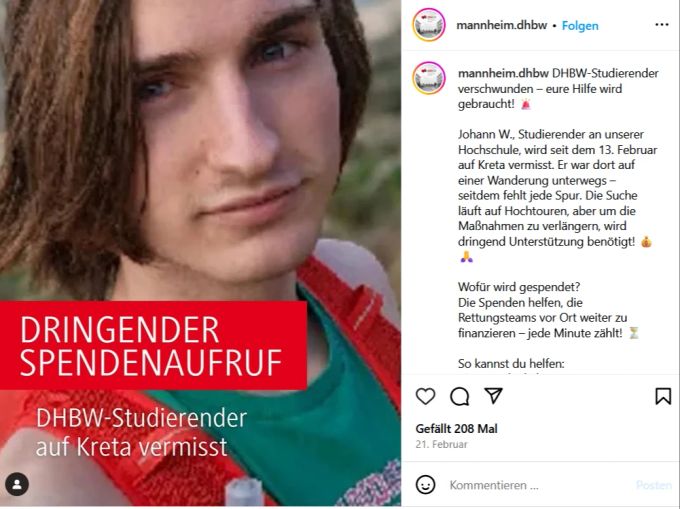 Die Familie des auf Kreta vermissten Johann W. beteiligte sich mit Spenden an der Suche. kreta vermisster