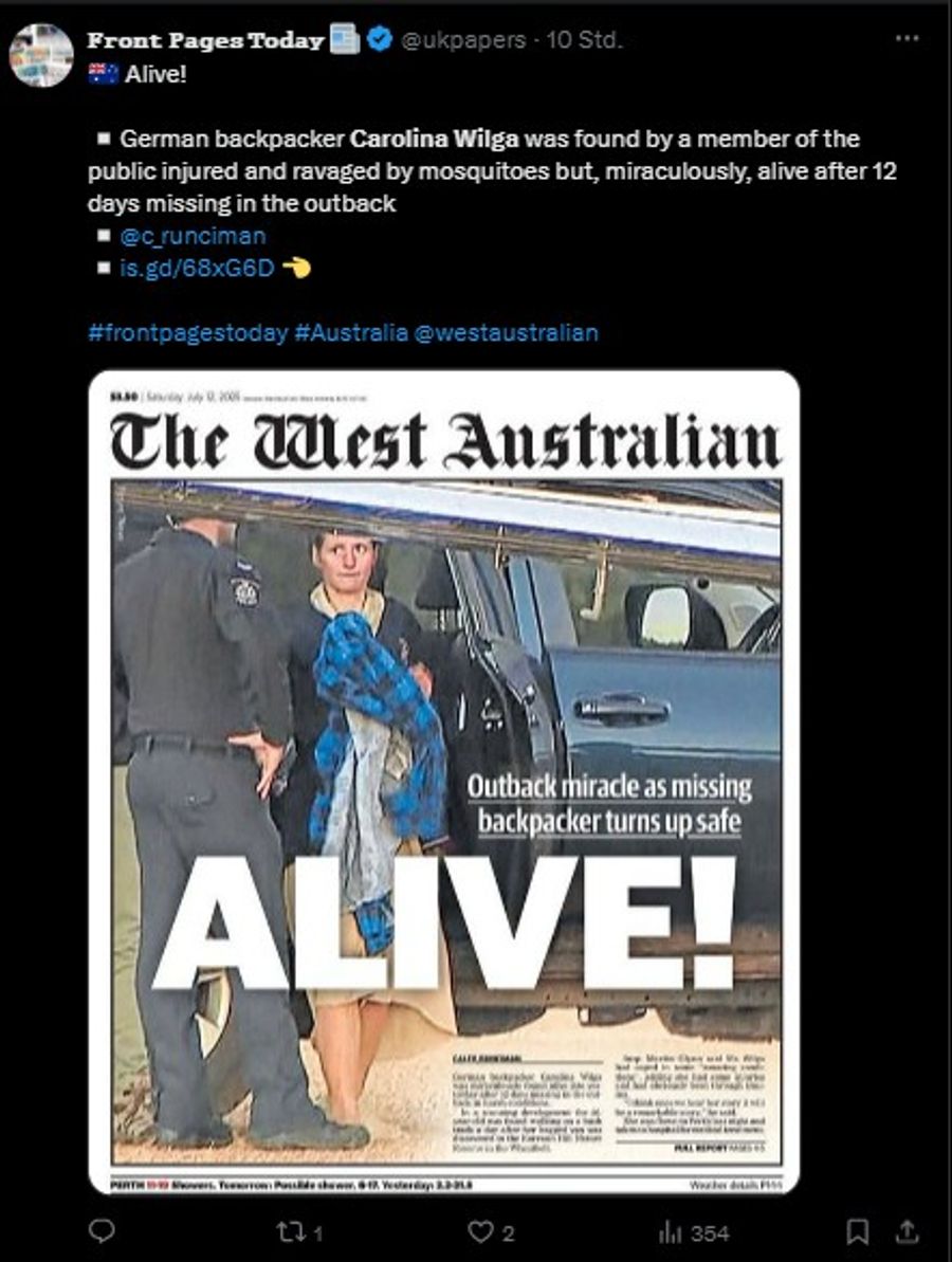 Vermisste Australien Schlagzeile