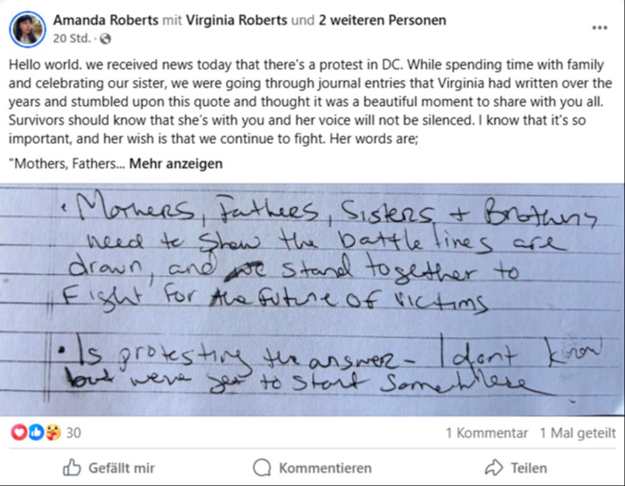 Darin bittet sie Angehörige von Opfern sexueller Gewalt, für deren Zukunft zu kämpfen.