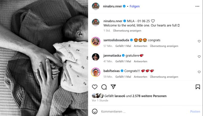Das Sport-Traumpaar verkündet die freudige Nachricht auf Instagram. Nina Brunner