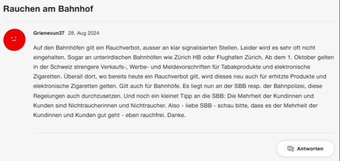 Nichtraucher ärgern sich über Raucher, die das Verbot an den Bahnhöfen ignorieren. Rauch