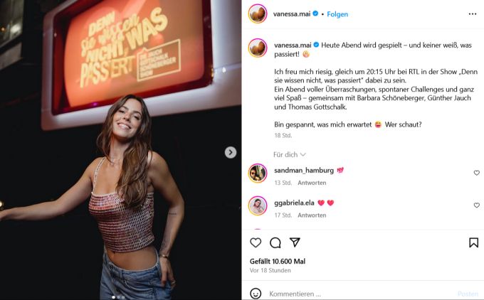 Bei den Proben zu «Denn sie wissen nicht, was passiert» ist Vanessa Mai gestürzt. vanessa mai