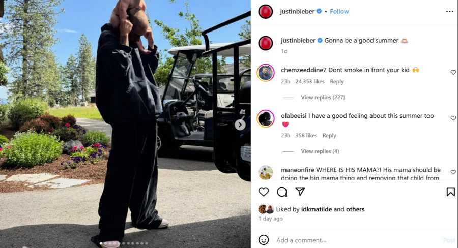 Auch hier ist Justin Bieber mit seinem Baby zu sehen.