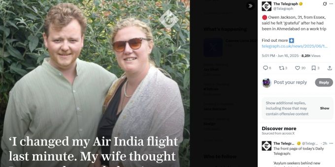 Owen Wilson hatte seinen Flug von Indien mit Air India nach Grossbritannien in letzter Minute verschoben - dieser Schritt rettete ihm das Leben. Air India