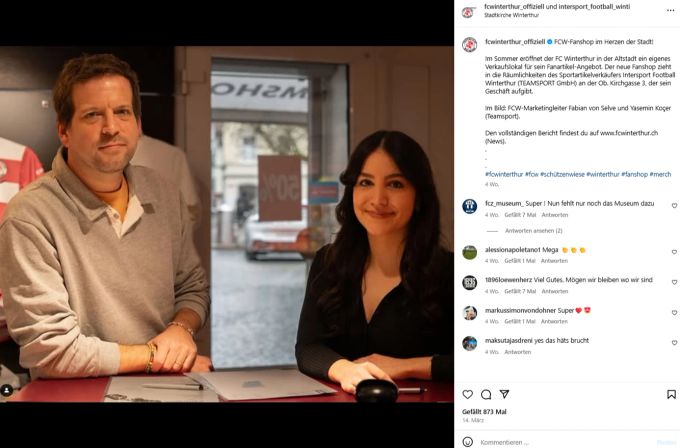 FCW-Marketingleiter Fabian von Selve (l.) und Yasemin Koçer (Teamsport). FC Winterthur