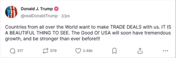 Donald Trump zeigt sich hochzufrieden mit den aktuellen Entwicklungen seiner Wirtschaftspolitik. Donald Trump Truth Social
