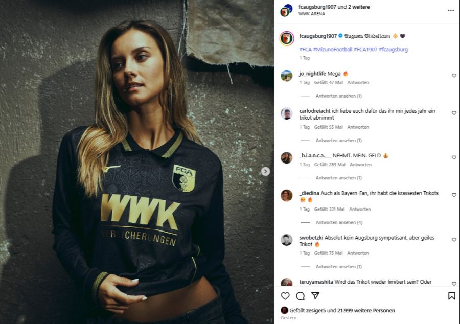 Nicola Cavanis modelt für ihren Herzensverein Augsburg.
