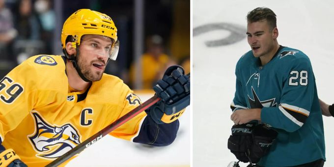 Roman Josi und Timo Meier spielten in der Nacht auf Mittwoch gegeneinander. Roman Josi Timo Meier