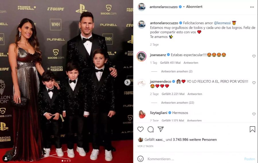 Lionel Messi mit seiner Familie an der «Ballon d'Or»-Gala.