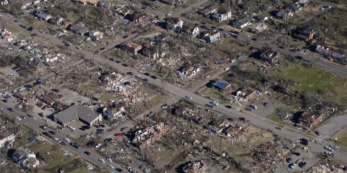 Die Zerstörung in Mayfield ist riesig. Tornado