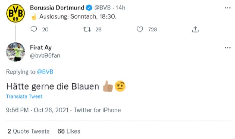 Ein Fan schreibt unter den Dortmunder Post, dass er sich Schalke als Gegner in der dritten Pokal-Runde wünscht.