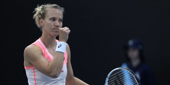 Viktorija Golubic jubelt über einen Punkt an den Australian Open. Viktorija Golubic