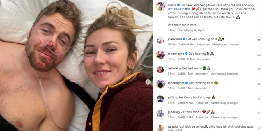 Aleksander Kilde musste nach seinem Sturz in Wengen lange im Spital verbringen. Mikaela Shiffrin stand ihm dabei stets zur Seite.