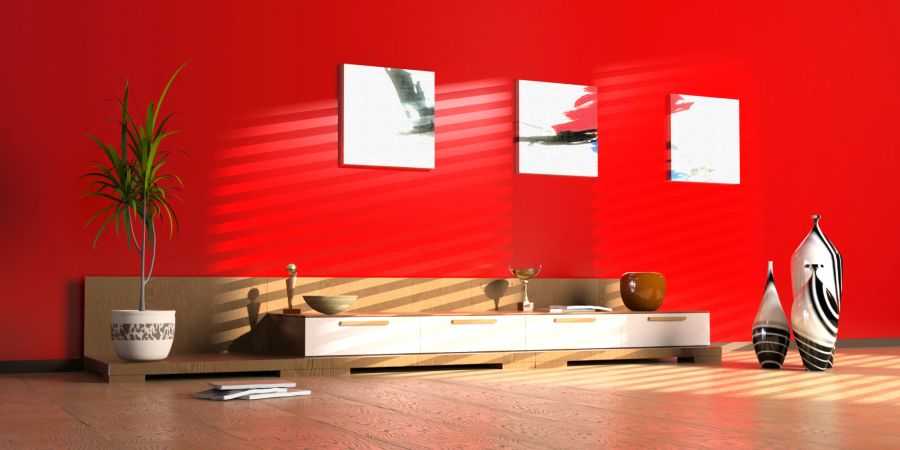 Moderne Einrichtung mit roter Wand