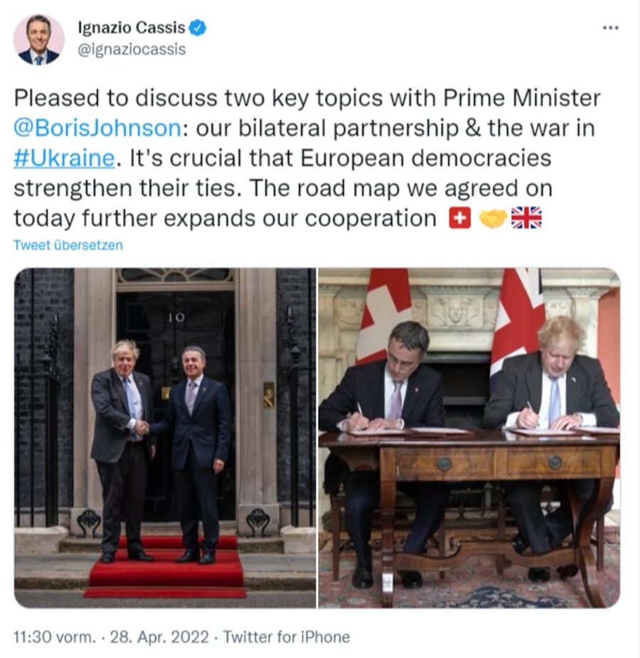 Der Schweizer Bundespräsident Ignazio Cassis hat den britischen Premierminister Boris Johnson in London besucht.